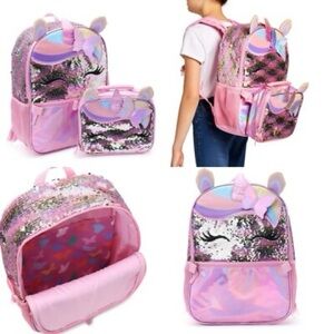 Unicorn Sequin Backpack and Lunchbox Set - Pink